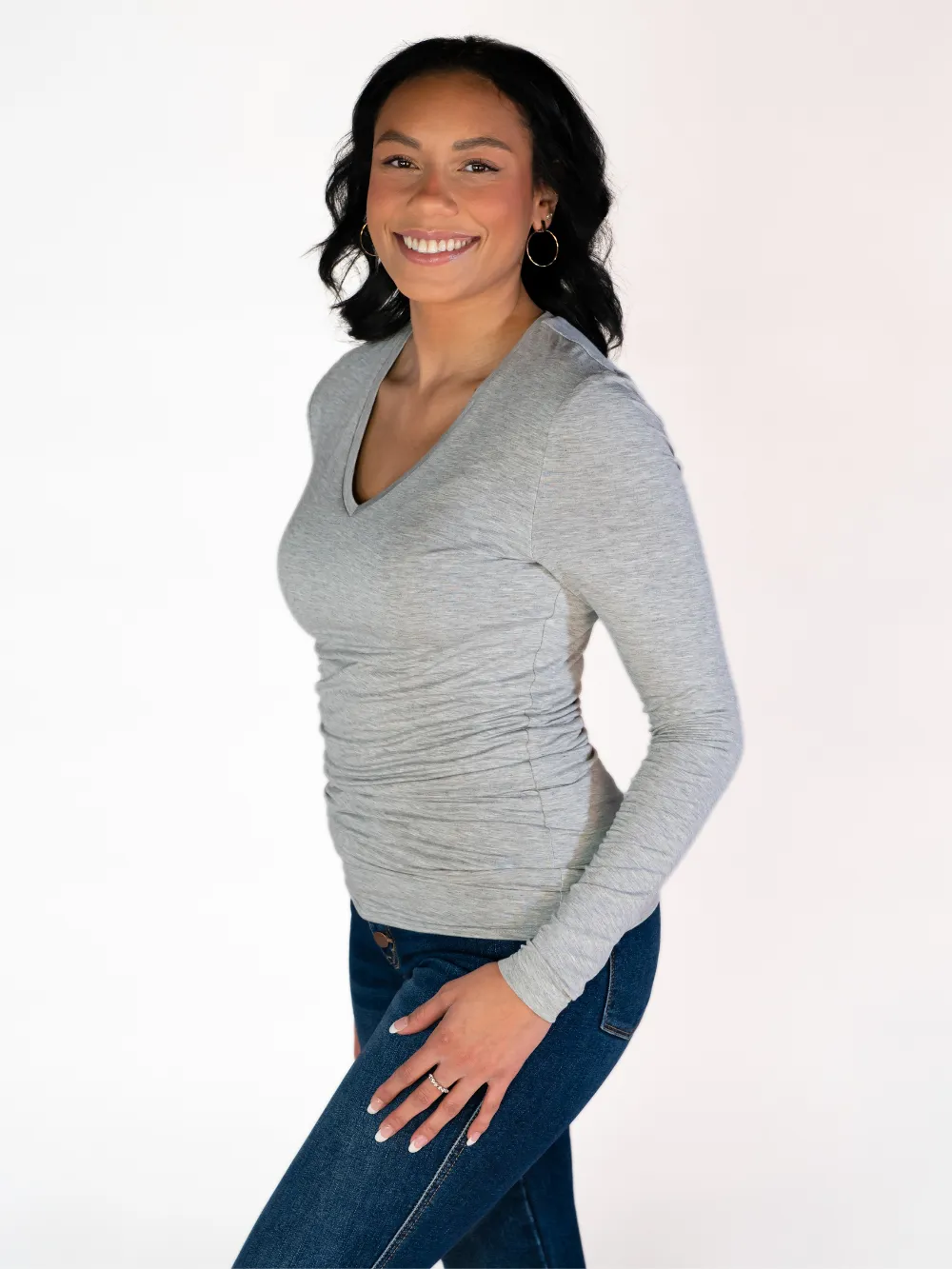Favorite V-Neck Long Sleeve - Heathered Grey sold by Amalli Talli product image thumbnail 3