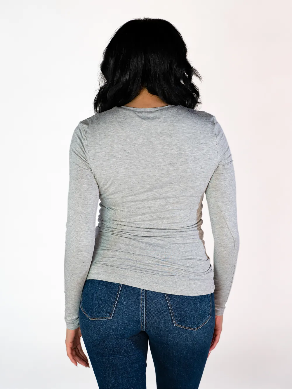 Favorite V-Neck Long Sleeve - Heathered Grey sold by Amalli Talli product image thumbnail 4