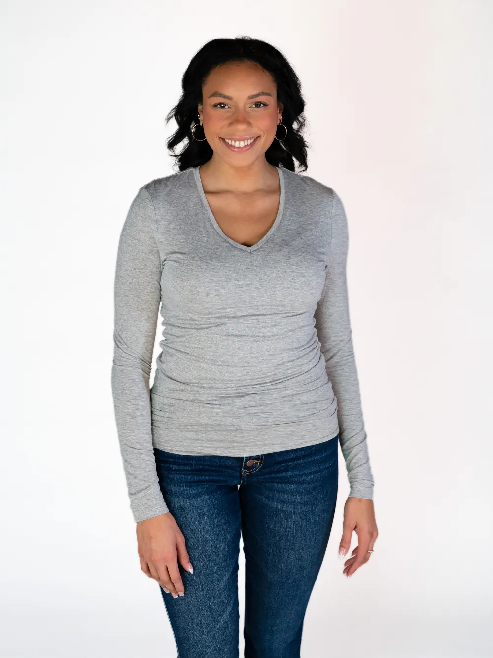 Favorite V-Neck Long Sleeve - Heathered Grey sold by Amalli Talli product image thumbnail 2