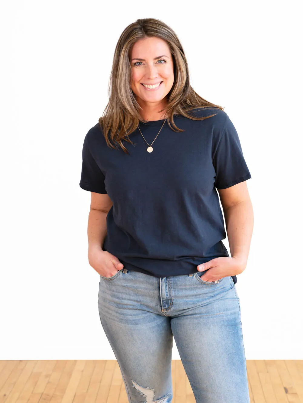 Boyfriend Crew Neck Tall Tee - Navy sold by Amalli Talli