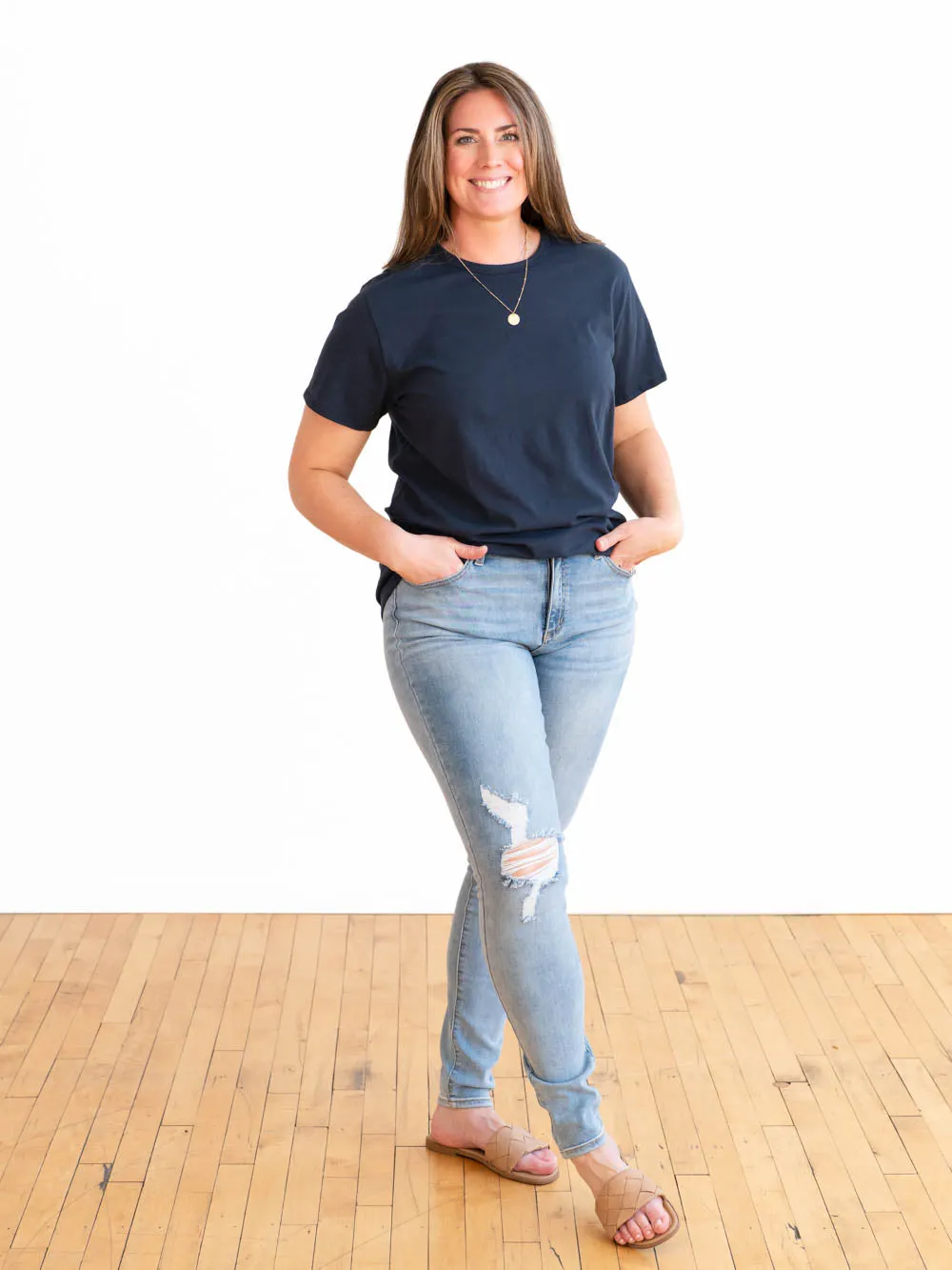 Boyfriend Crew Neck Tall Tee - Navy sold by Amalli Talli product image thumbnail 2