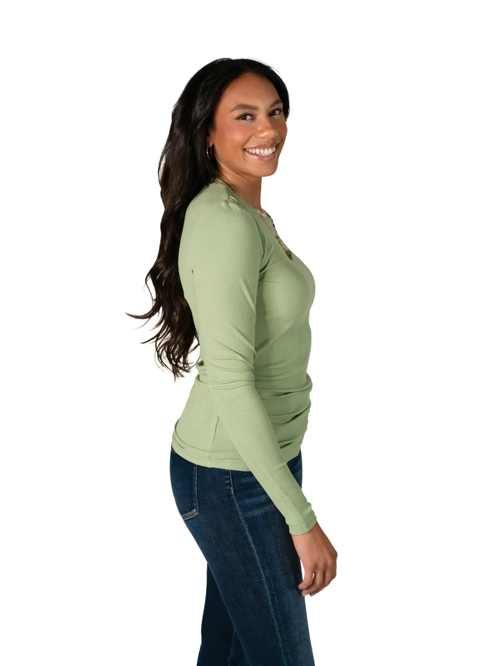 Ribbed Long Sleeve Tall Tee - Olive Green sold by Amalli Talli product image thumbnail 3