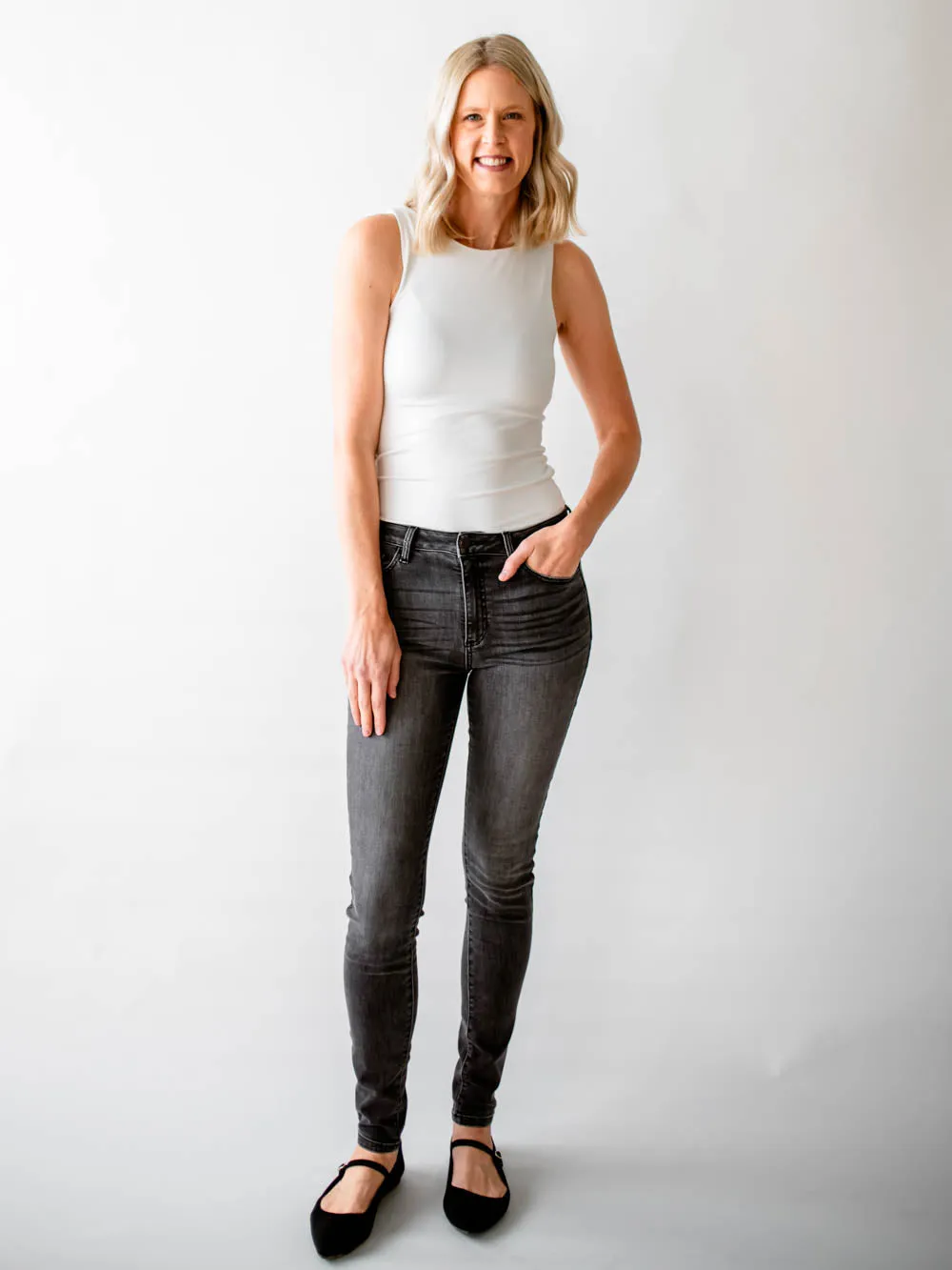 Reid Tall High Rise Skinny Jean - Grey Wash sold by Amalli Talli