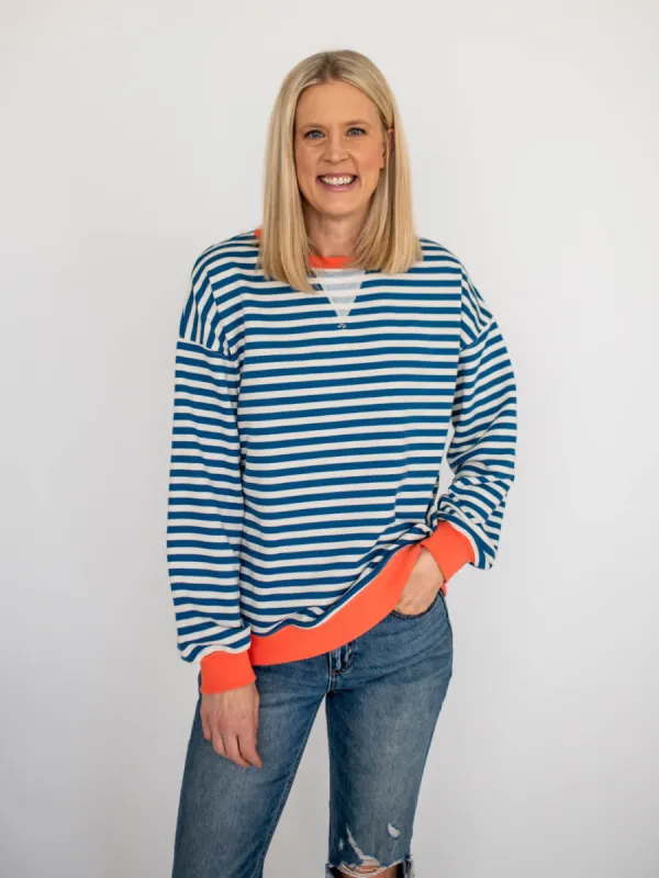 Daisy Tall Sweatshirt - Blue Stripe sold by Amalli Talli