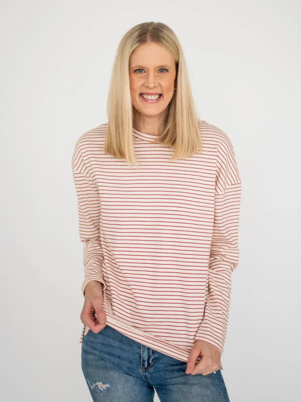 Venice Striped Long Sleeve Tall Tee - Red sold by Amalli Talli