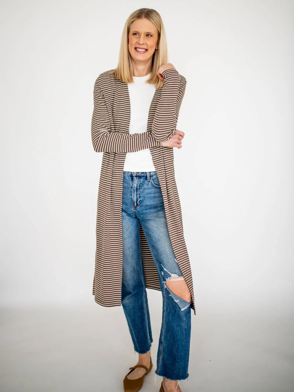 Beckham Striped Tall Duster - Brown/Cream sold by Amalli Talli product image thumbnail 2