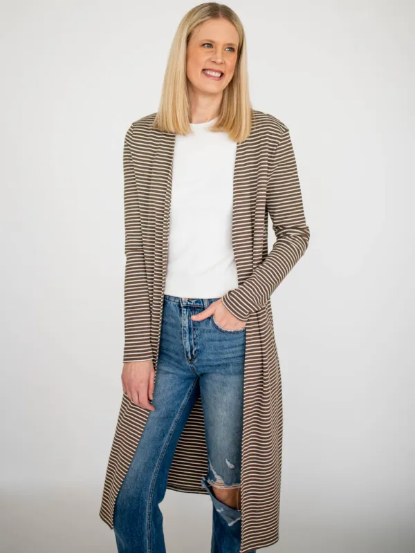 Beckham Striped Tall Duster - Brown/Cream made by Amalli Talli