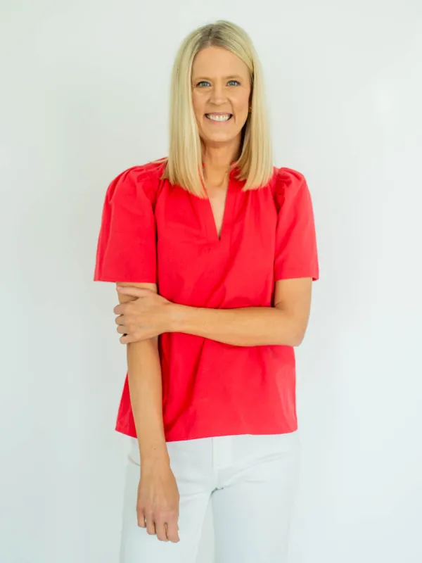 Uma Short Sleeve Tall Blouse - Poppy Red sold by Amalli Talli