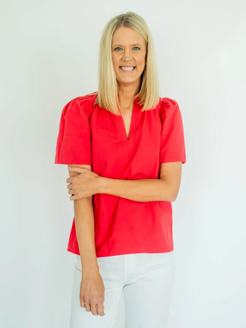 Uma Short Sleeve Tall Blouse - Poppy Red sold by Amalli Talli
