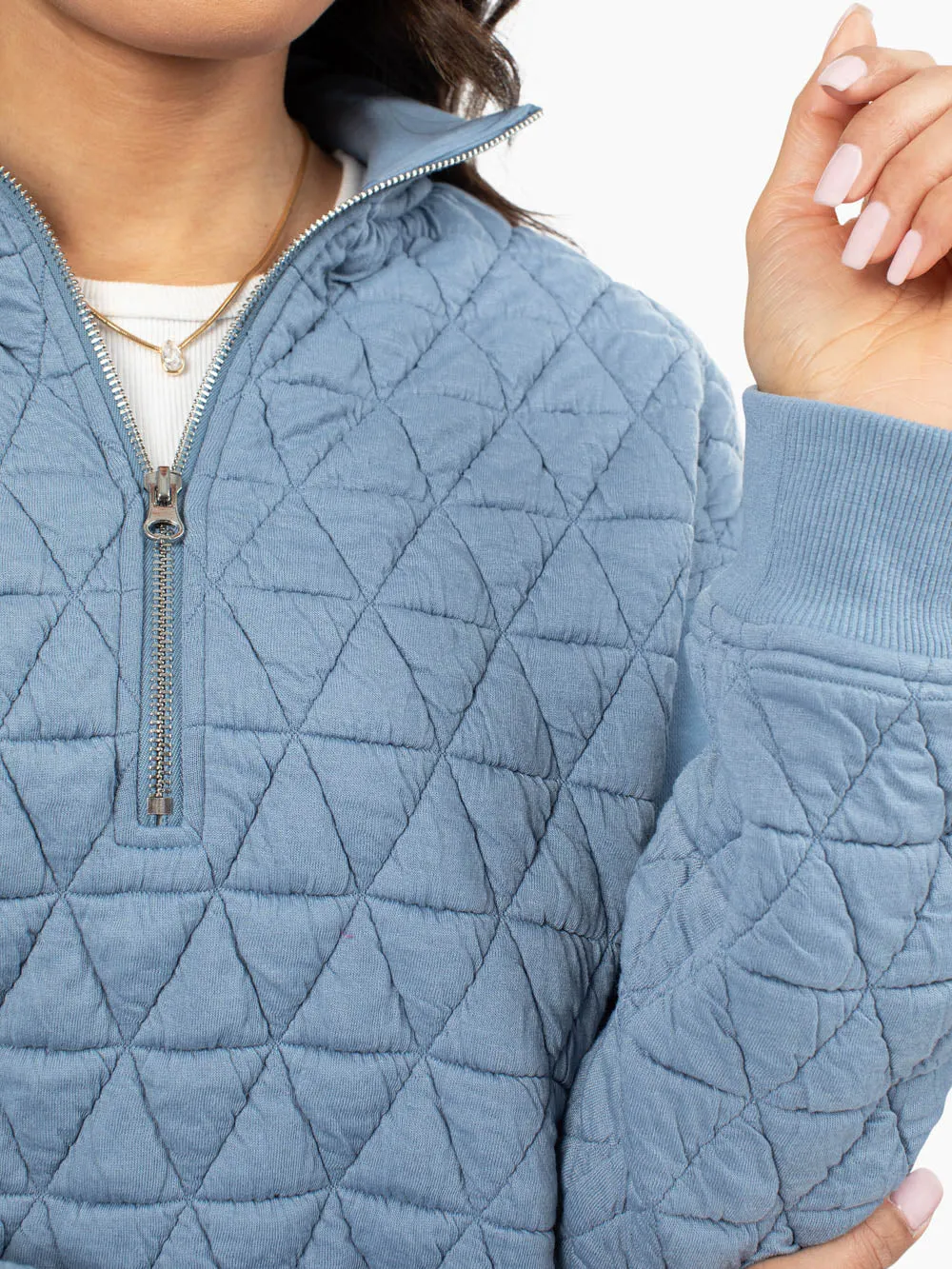Quilted Half Zip Tall Sweatshirt - Blue sold by Amalli Talli product image thumbnail 5