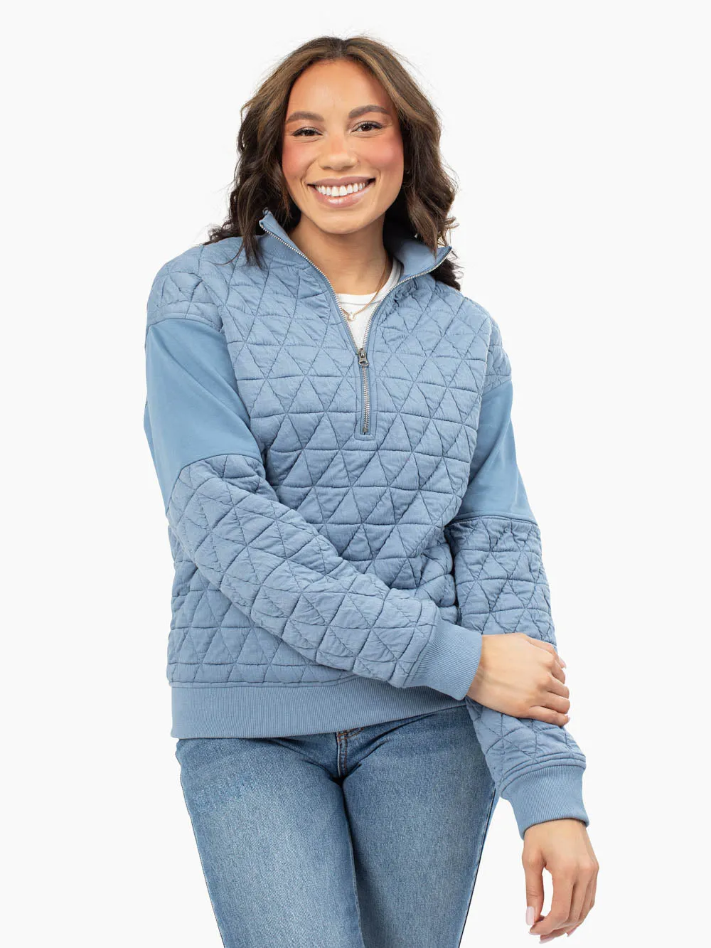 Quilted Half Zip Tall Sweatshirt - Blue sold by Amalli Talli product image thumbnail 2