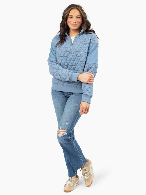 Quilted Half Zip Tall Sweatshirt - Blue sold by Amalli Talli