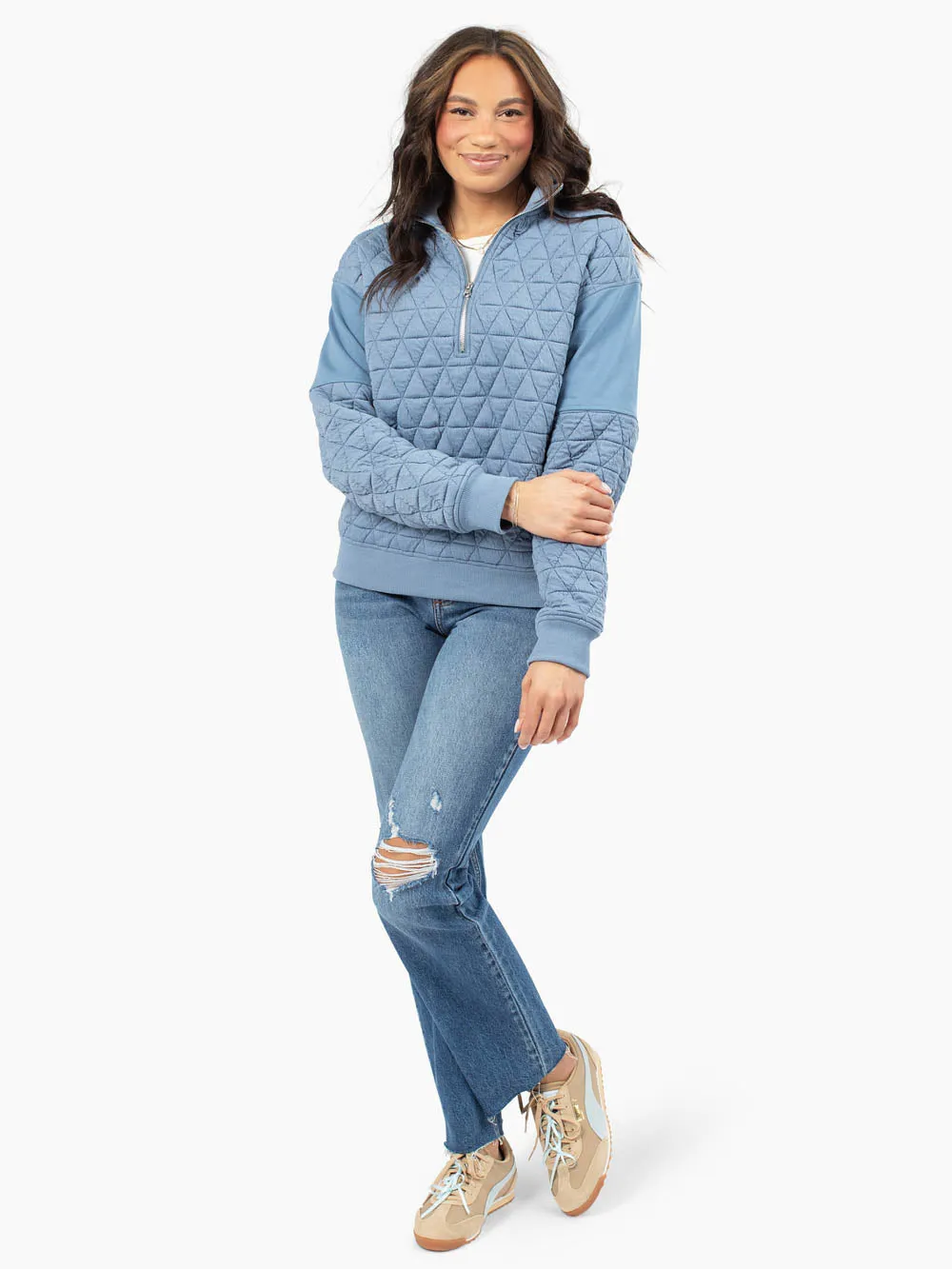 Quilted Half Zip Tall Sweatshirt - Blue sold by Amalli Talli