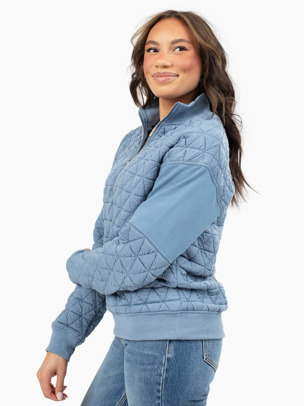 Quilted Half Zip Tall Sweatshirt - Blue sold by Amalli Talli product image thumbnail 3