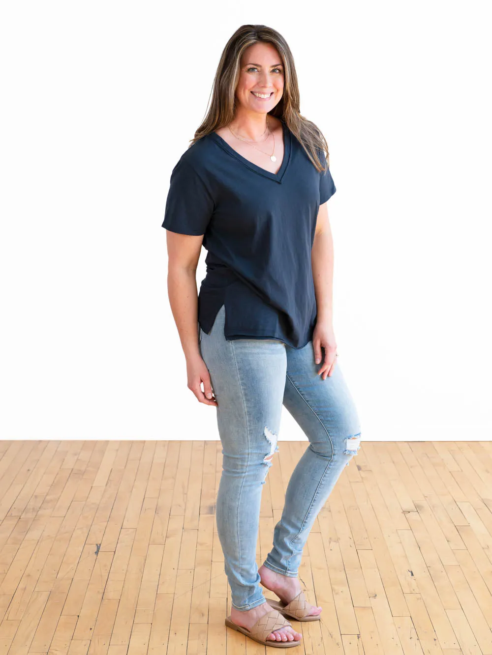 Boyfriend V-Neck Tall Tee - Navy sold by Amalli Talli product image thumbnail 2