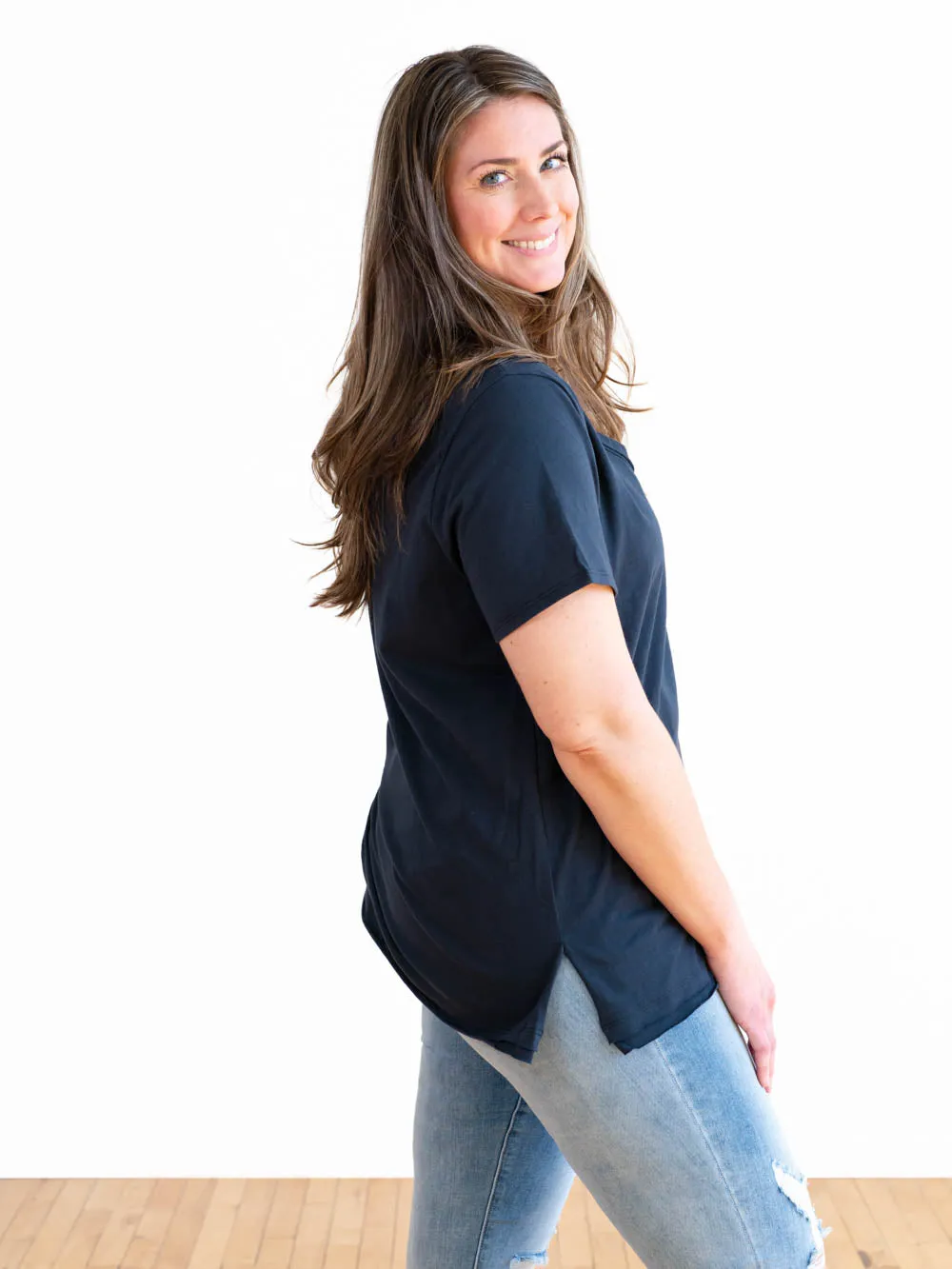 Boyfriend V-Neck Tall Tee - Navy sold by Amalli Talli product image thumbnail 3