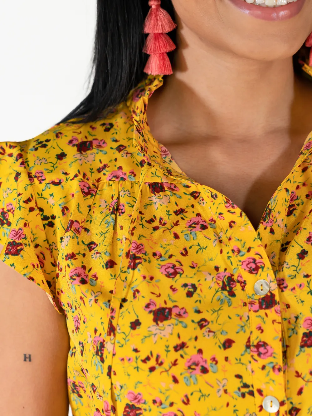 Ruffle Sleeve Tall Blouse - Mustard Floral - FINAL SALE sold by Amalli Talli product image thumbnail 5