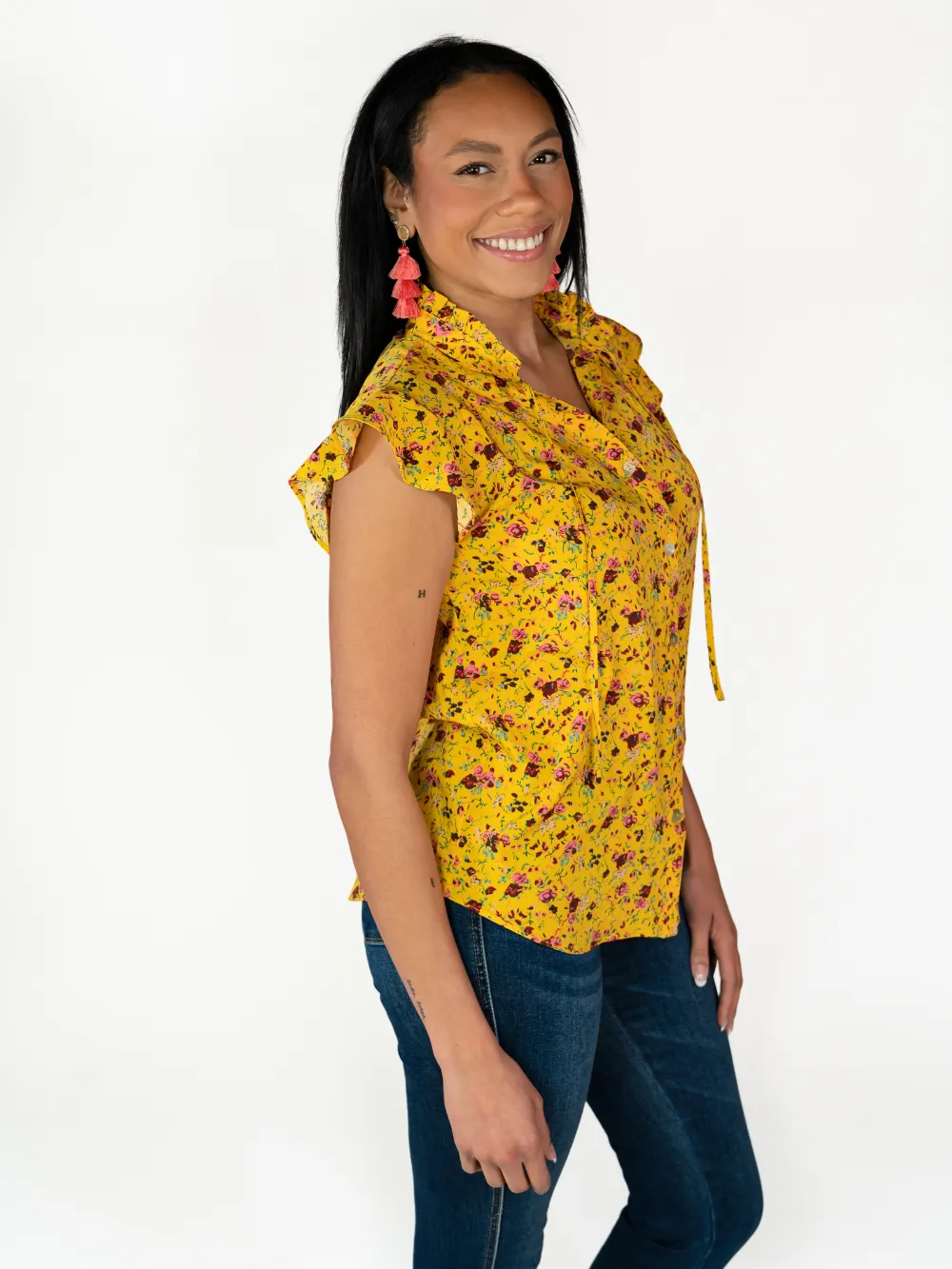 Ruffle Sleeve Tall Blouse - Mustard Floral - FINAL SALE sold by Amalli Talli product image thumbnail 3