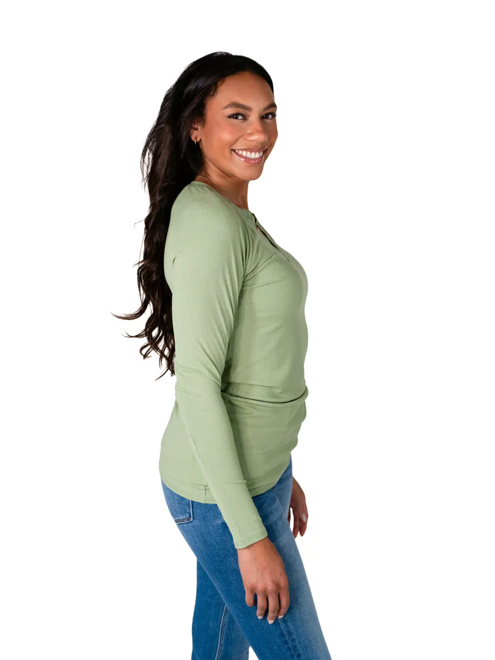 Ribbed V-Neck Long Sleeve Tall Tee - Olive Green sold by Amalli Talli product image thumbnail 4