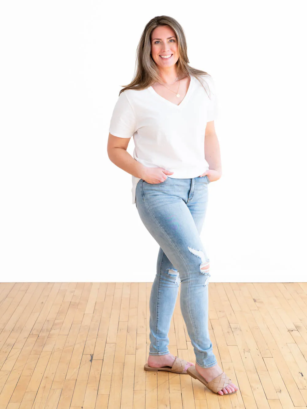 Boyfriend V-Neck Tall Tee - White sold by Amalli Talli product image thumbnail 2