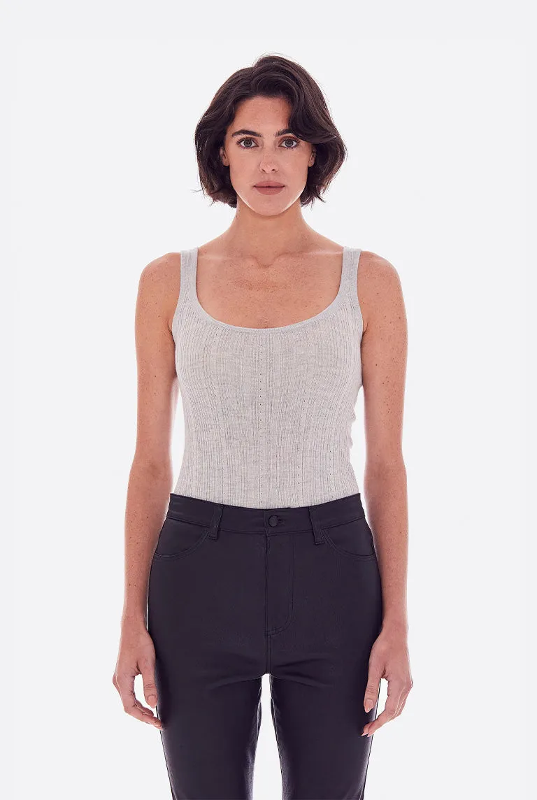 CASHMERE SILK RIB POINTELLE KNIT TANK sold by RENGGLI