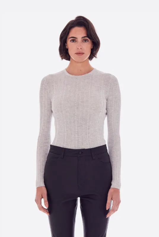 CASHMERE SILK RIB POINTELLE KNIT CREWNECK sold by RENGGLI