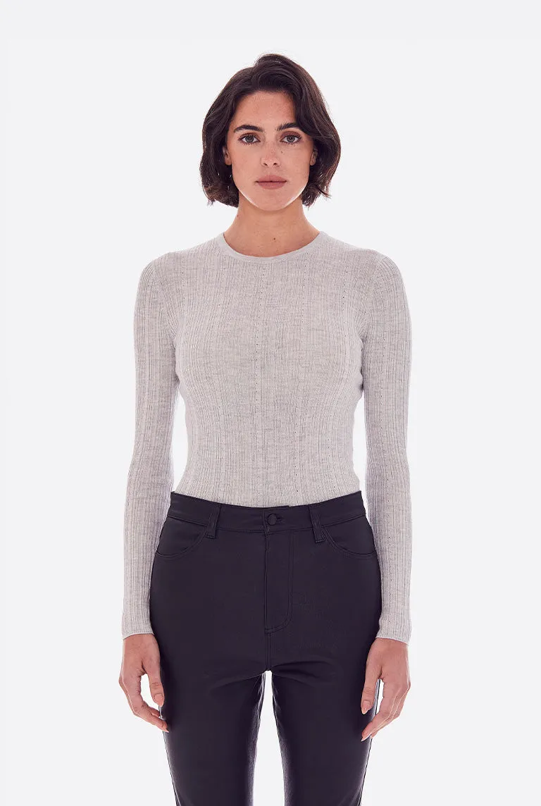 CASHMERE SILK RIB POINTELLE KNIT CREWNECK sold by RENGGLI