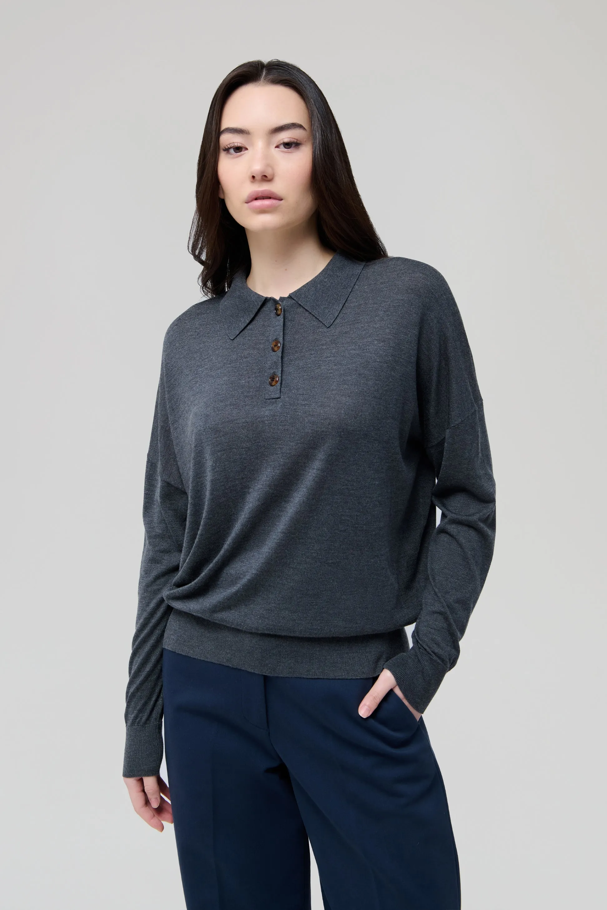 SILK CASHMERE BOXY LONG SLEEVE POLO sold by RENGGLI product image thumbnail 2