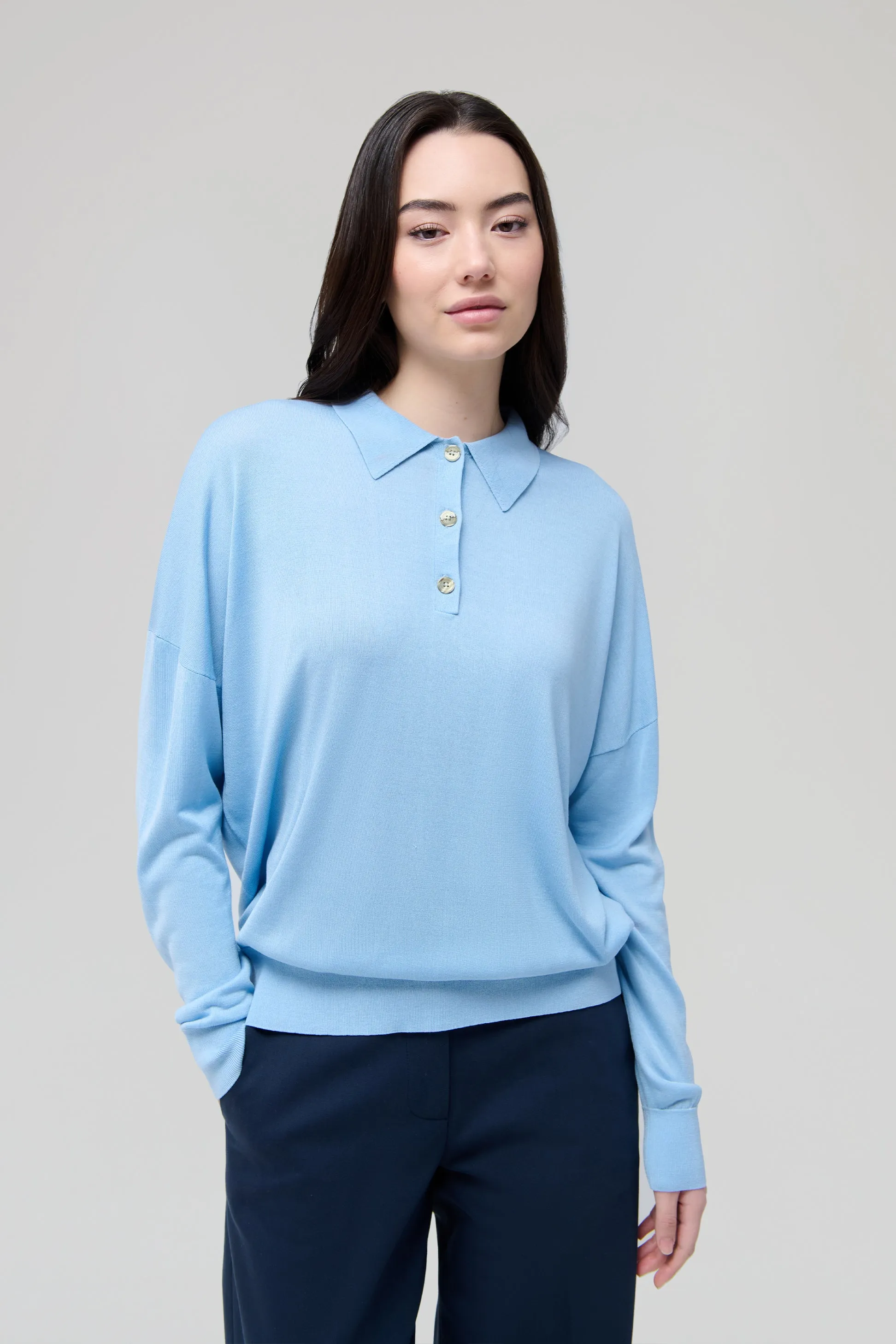 SILK CASHMERE BOXY LONG SLEEVE POLO sold by RENGGLI