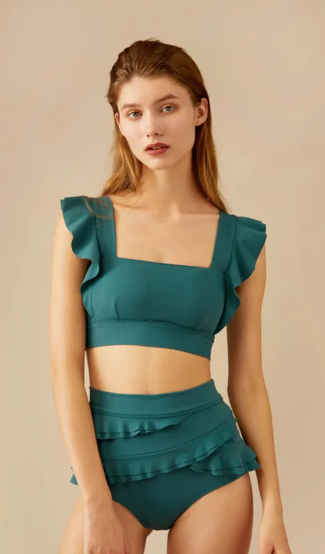 SERENA Ruffled Bikini Set - Hunter Green sold by Visual Mood