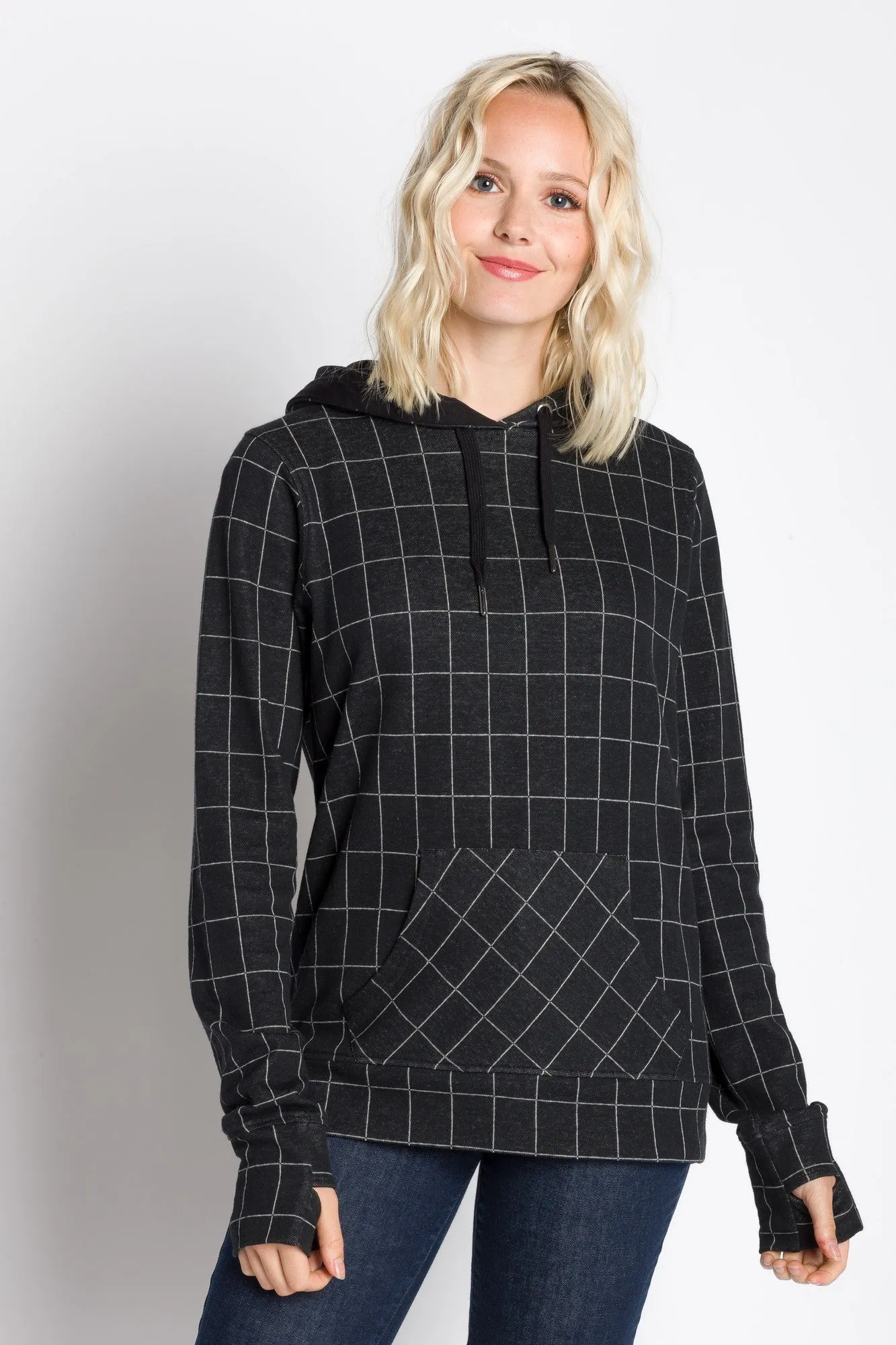 Cecilia | Women's Hooded Windowpane Lightweight Sweatshirt sold by Ably Apparel