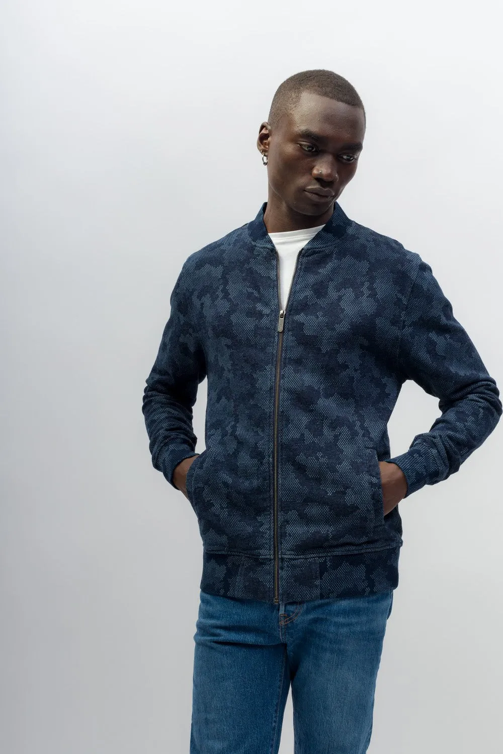 Leo | Men's Indigo Dyed Baseball Jacket sold by Ably Apparel
