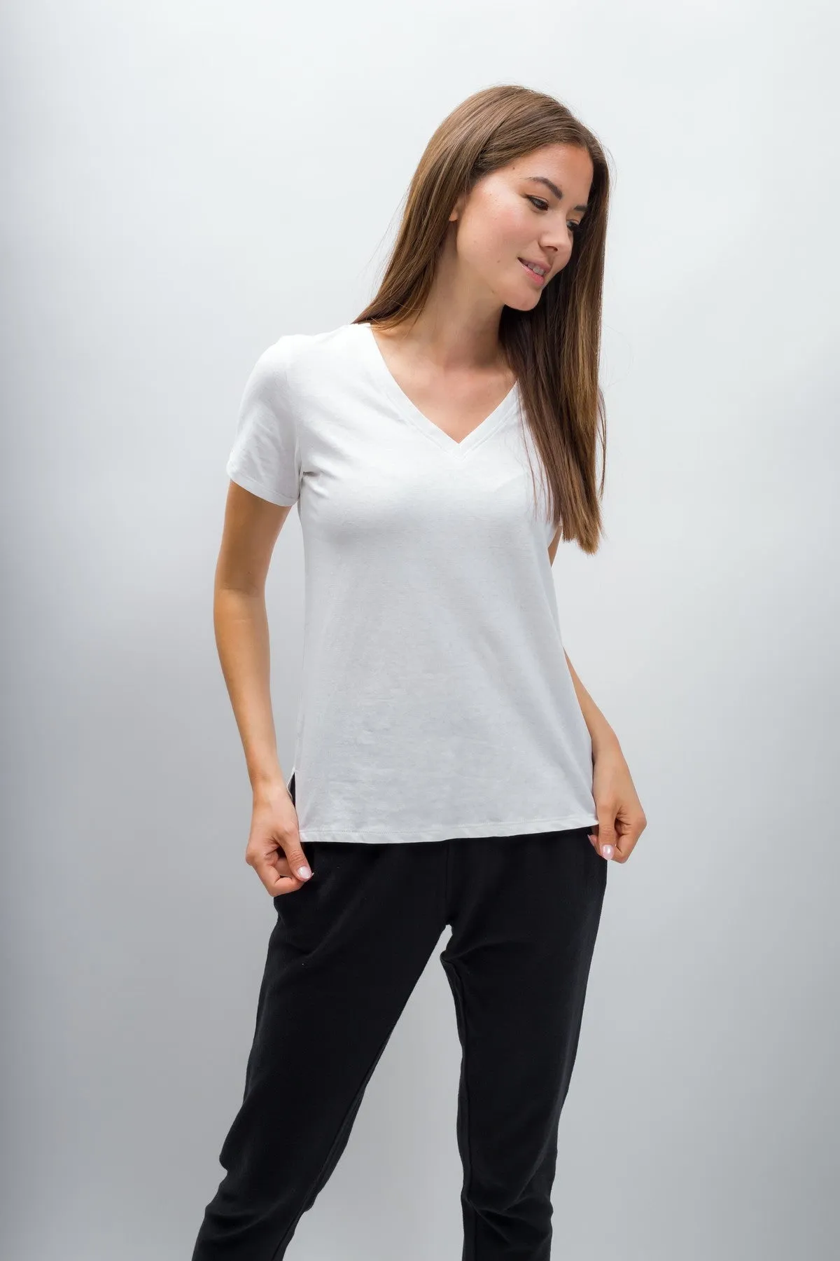 Scarlett | Women's Anti-Stain Linen Cotton Blend V-Neck T-Shirt sold by Ably Apparel