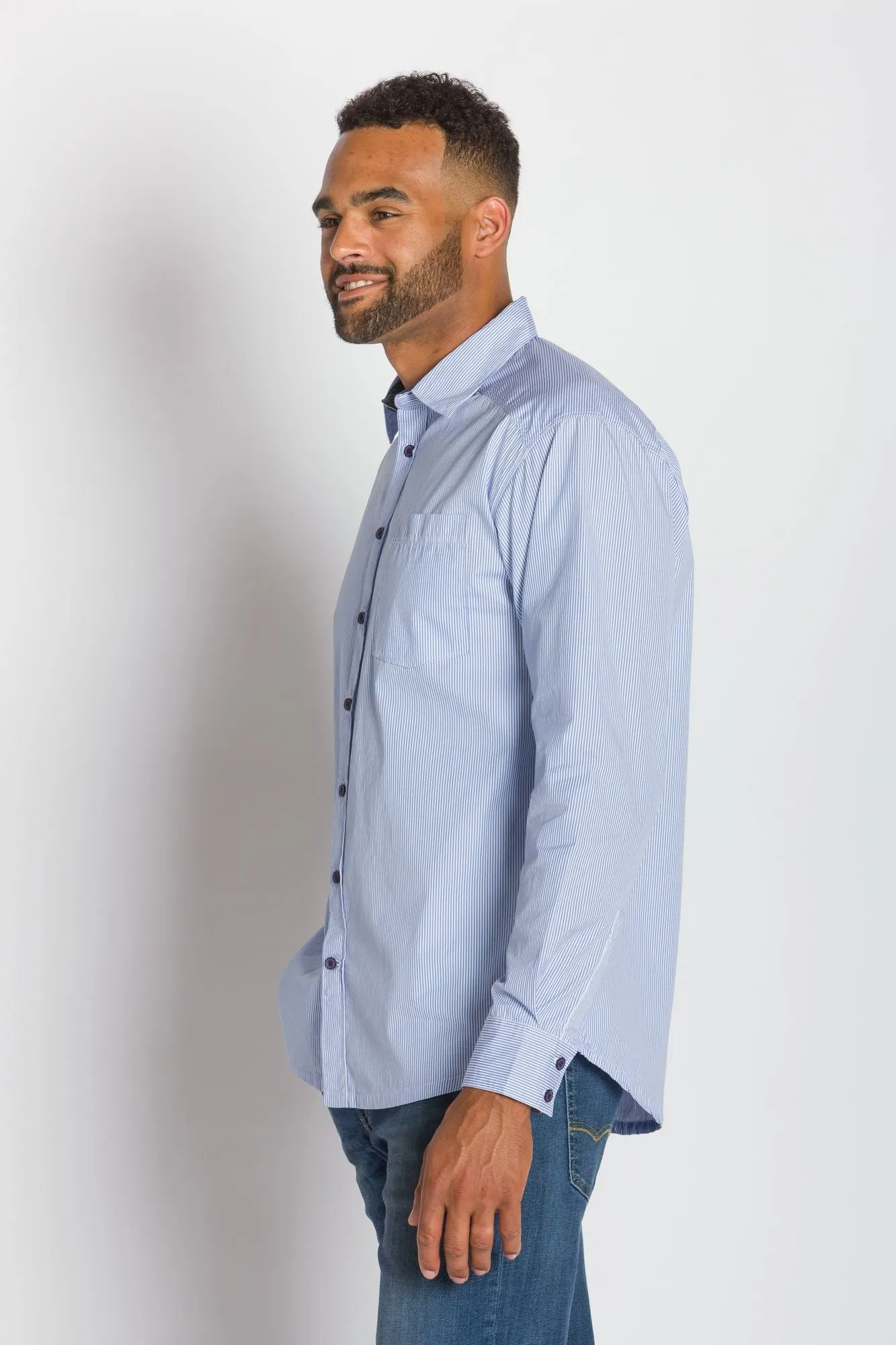 St Tropez | Men's Cotton Pinstripe Button Up Shirt sold by Ably Apparel product image thumbnail 2