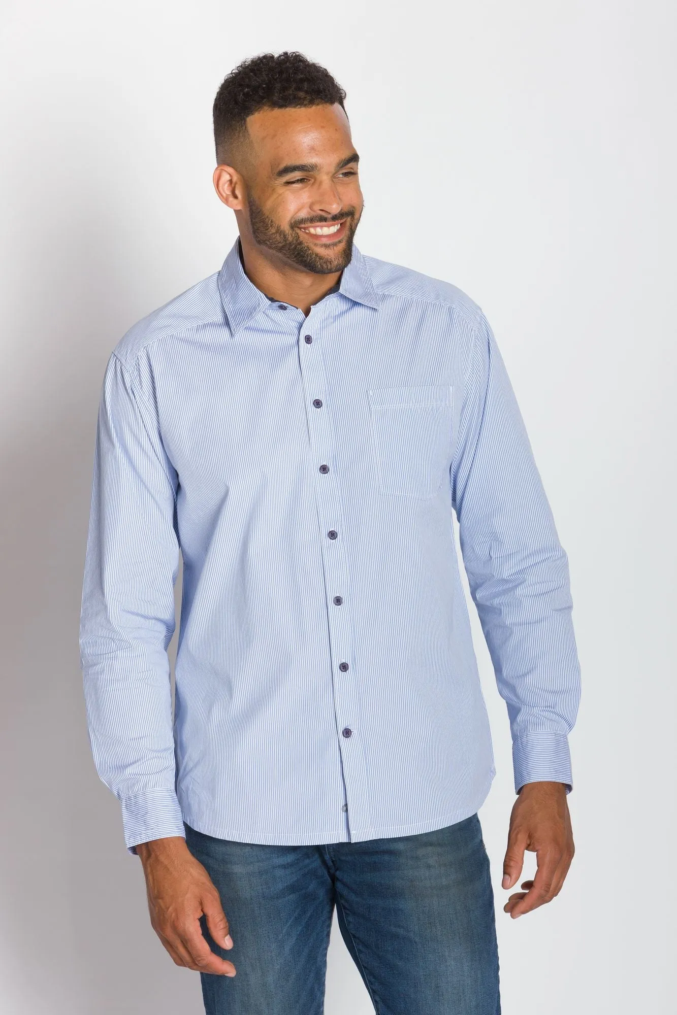 St Tropez | Men's Cotton Pinstripe Button Up Shirt sold by Ably Apparel