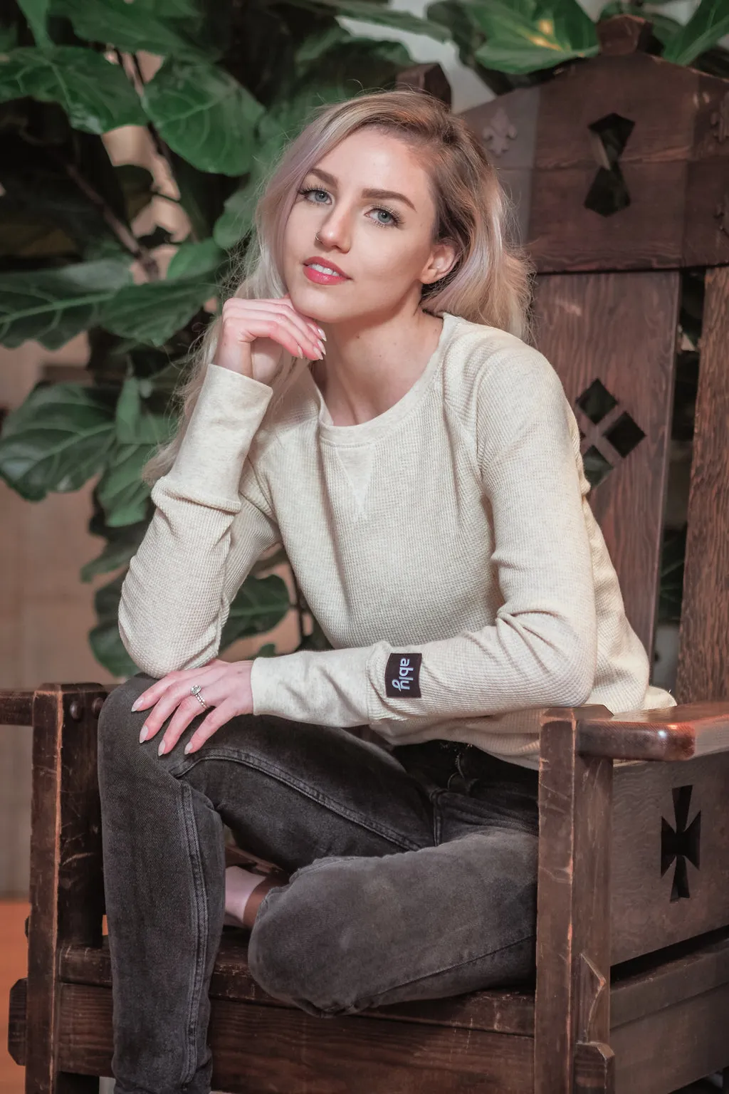 Hazel | Women's Raglan Thermal Crew Neck Shirt sold by Ably Apparel product image thumbnail 4
