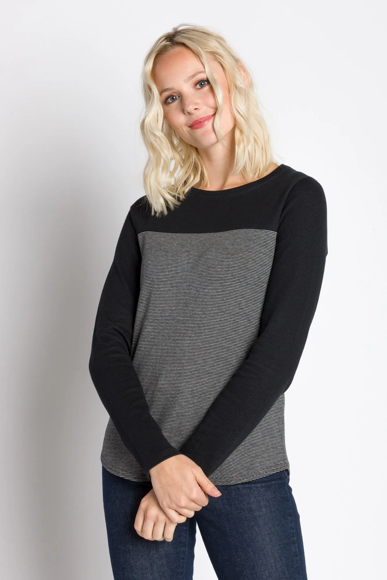 Ode | Women's Long Sleeve Plated Two Tone Top sold by Ably Apparel
