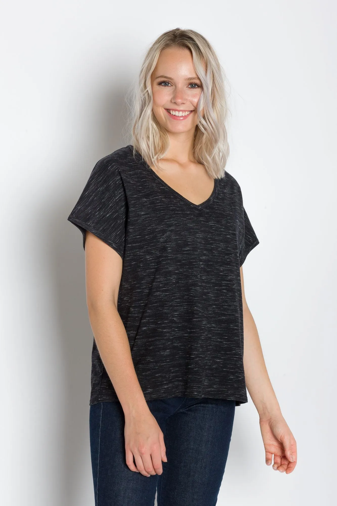 Daisy | Women's Short Sleeve Relaxed V-Neck Slub Knit Top sold by Ably Apparel product image thumbnail 2