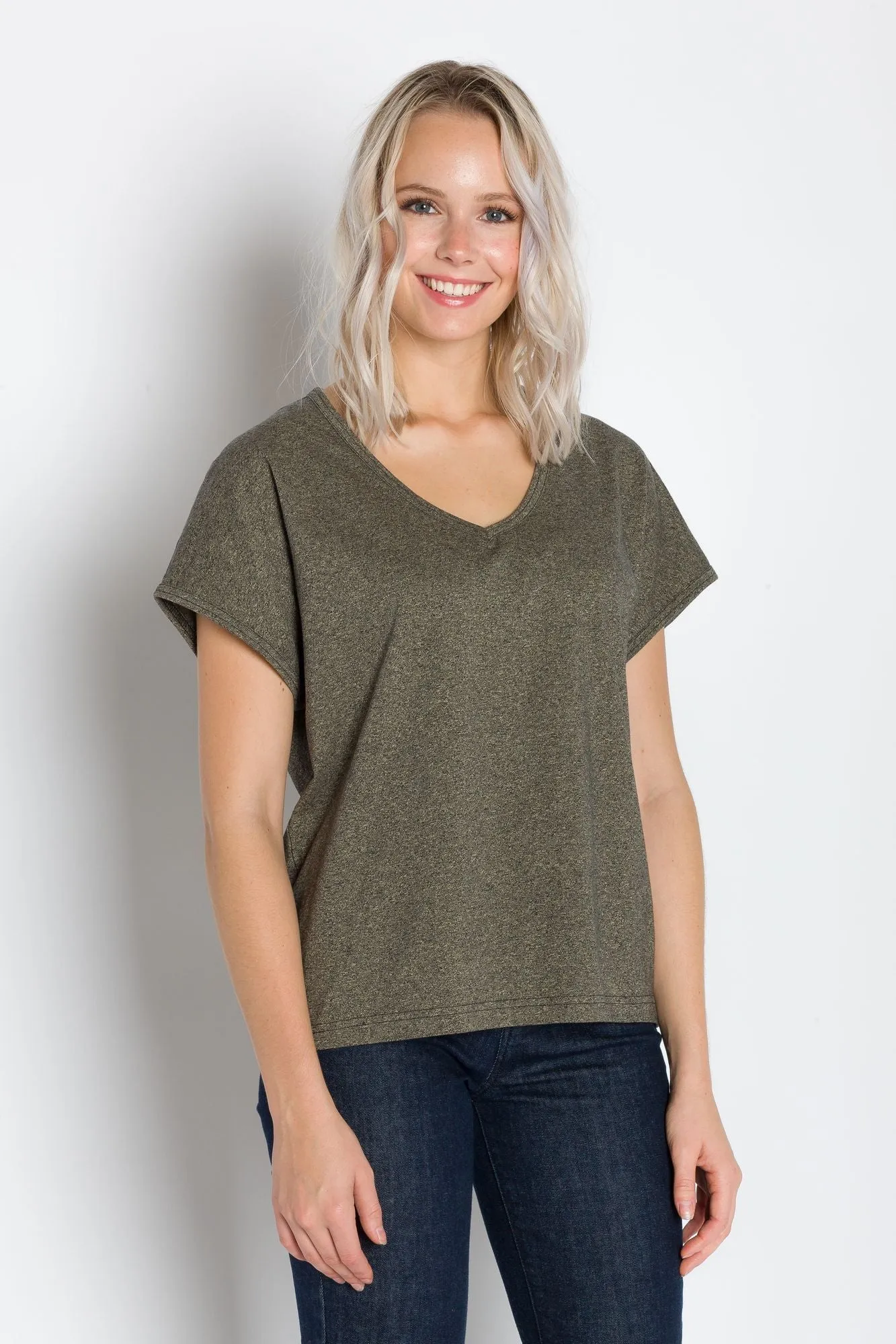 Marigold | Women's V-Neck Grindle Jersey Top sold by Ably Apparel