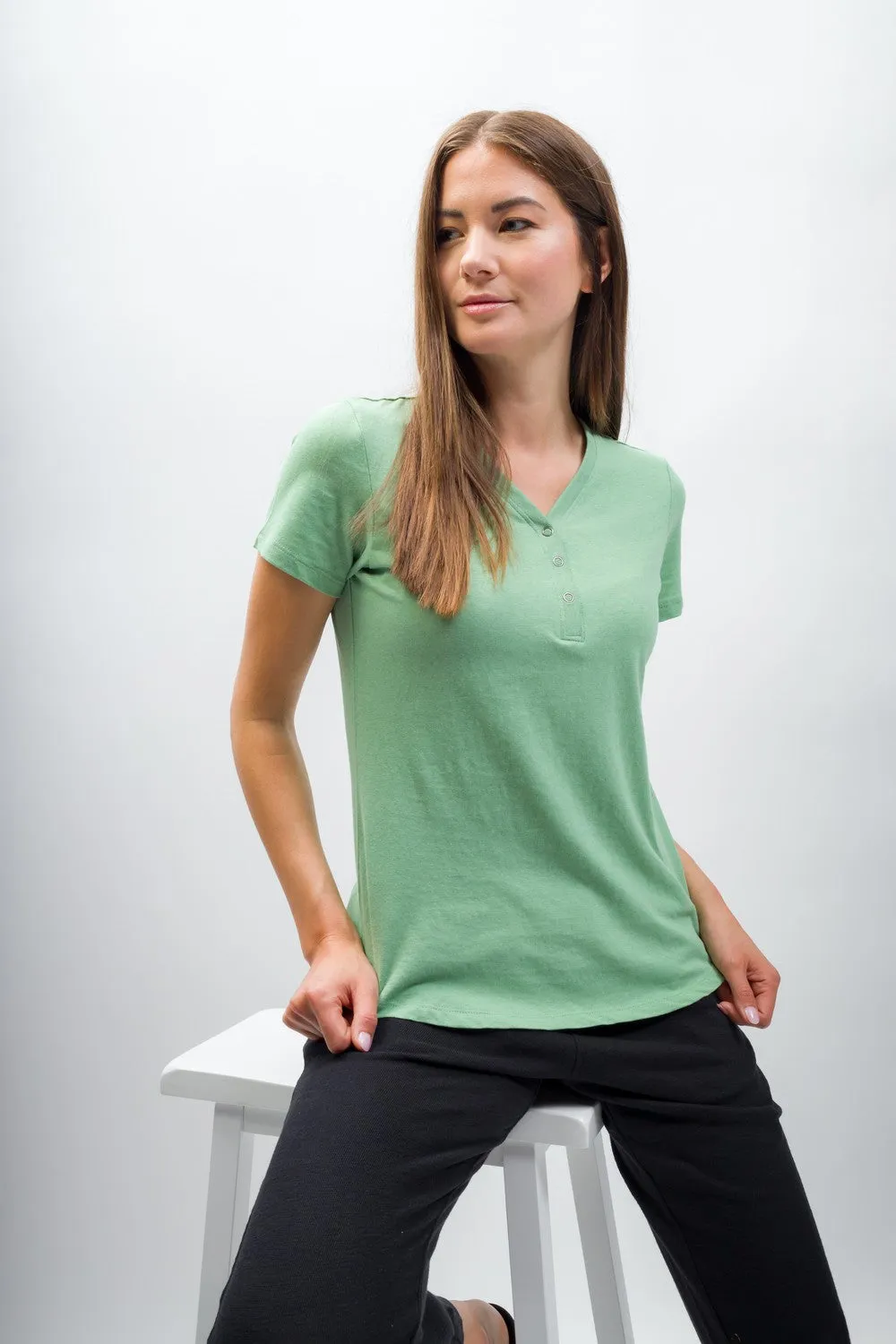 Natalie | Women's Anti-Stain Linen Cotton Blend Henley Top sold by Ably Apparel product image thumbnail 5