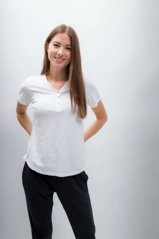 Natalie | Women's Anti-Stain Linen Cotton Blend Henley Top sold by Ably Apparel