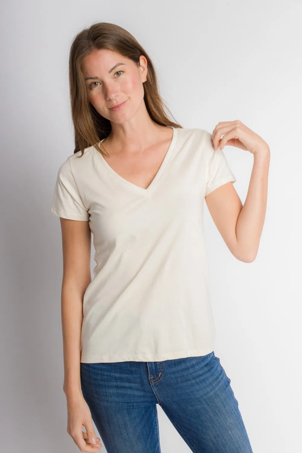 Vanessa Unbranded | Women's Anti-Stain Logo-less Deep V-neck T-Shirt sold by Ably Apparel