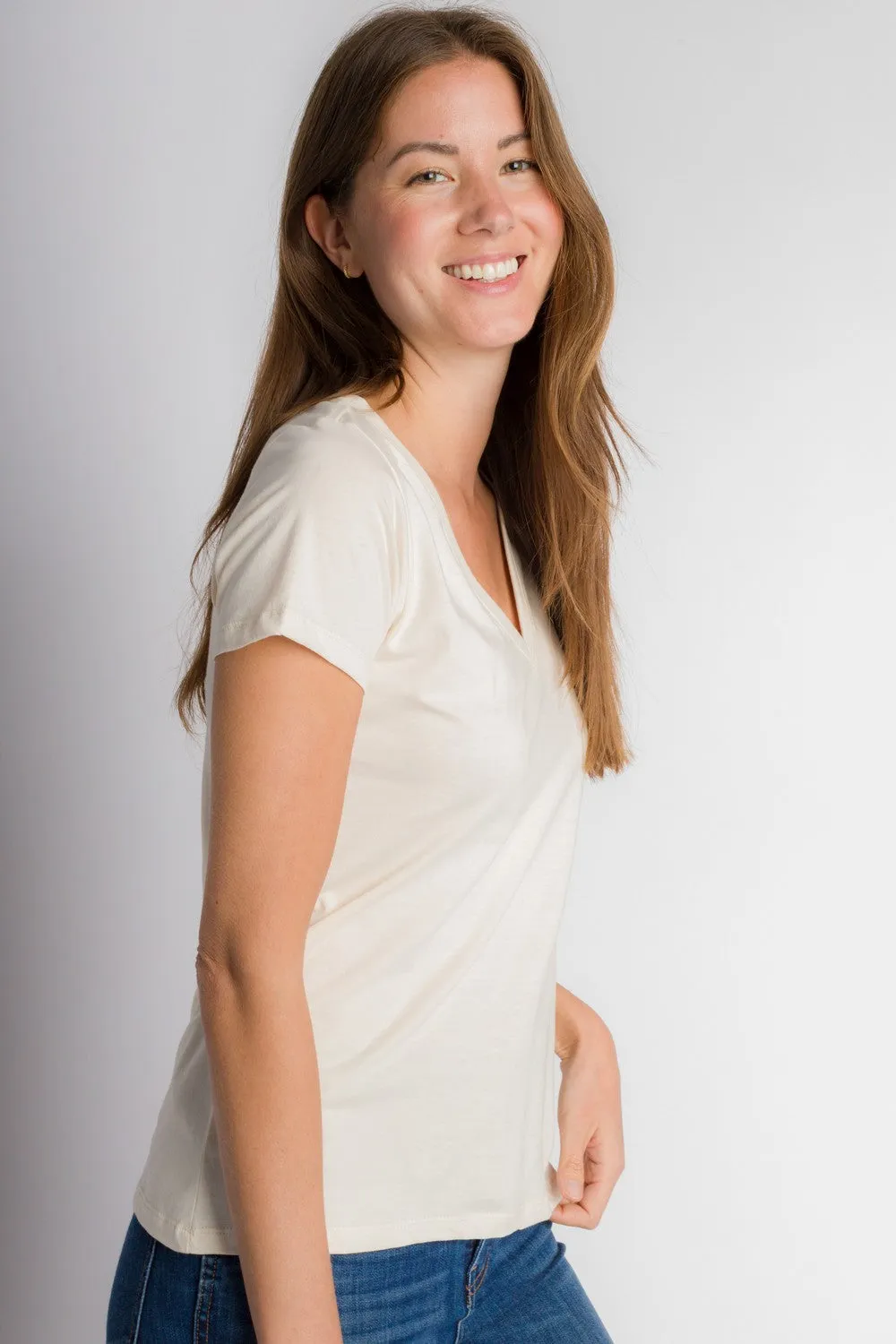 Vanessa Unbranded | Women's Anti-Stain Logo-less Deep V-neck T-Shirt sold by Ably Apparel product image thumbnail 2