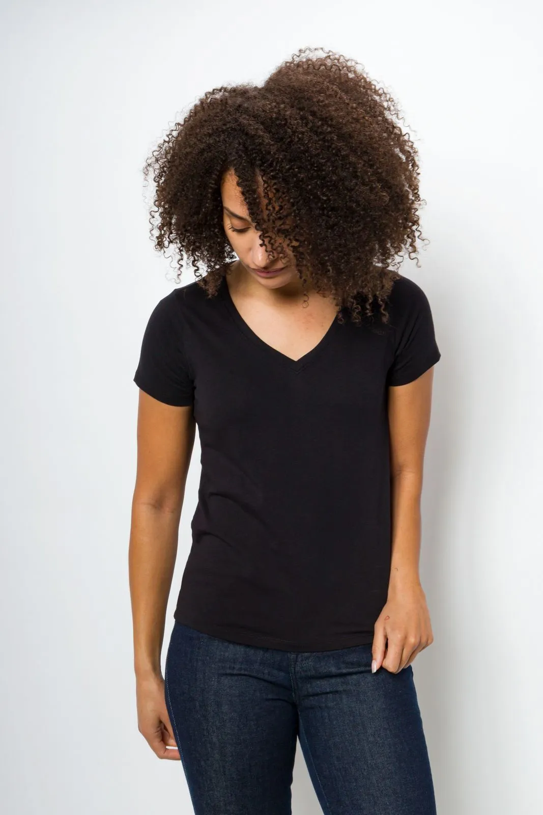 Vanessa Unbranded | Women's Anti-Stain Logo-less Deep V-neck T-Shirt sold by Ably Apparel product image thumbnail 4