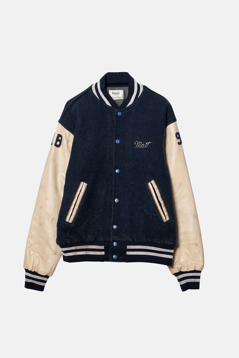 VINTAGE LETTERMAN JACKET NAVY / WHITE - M sold by Elwood Clothing