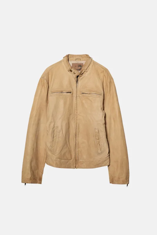 VINTAGE LEATHER JACKET BEIGE - S sold by Elwood Clothing
