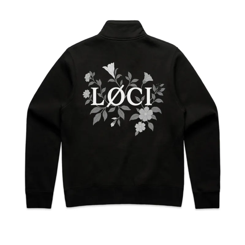 FLOWERS WOMEN'S HALF ZIP SWEATER - BLACK sold by Loci Wear