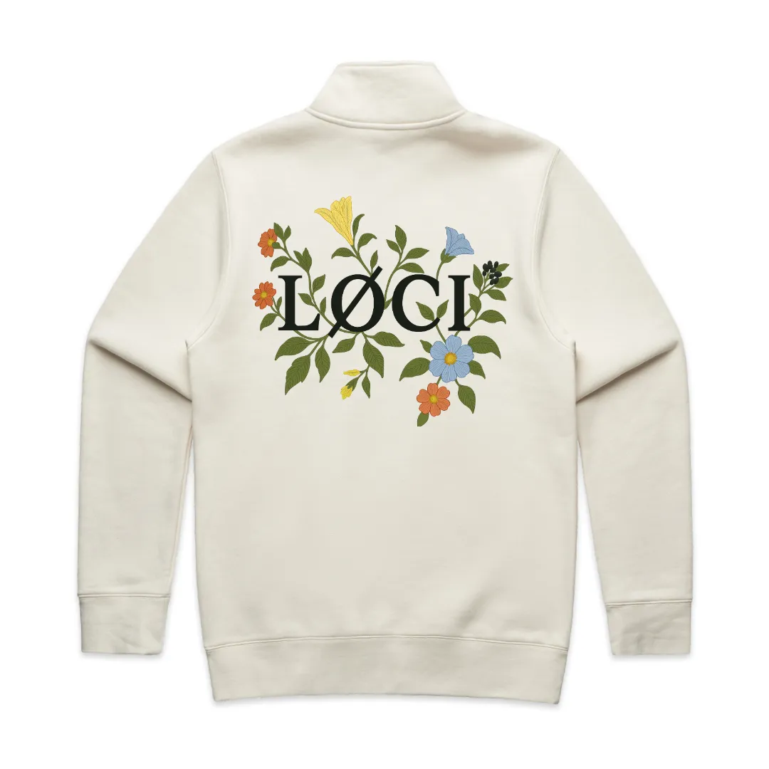 FLOWERS MEN'S HALF ZIP SWEATER - ECRU sold by Loci Wear
