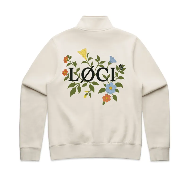 FLOWERS WOMEN'S HALF ZIP SWEATER - ECRU sold by Loci Wear