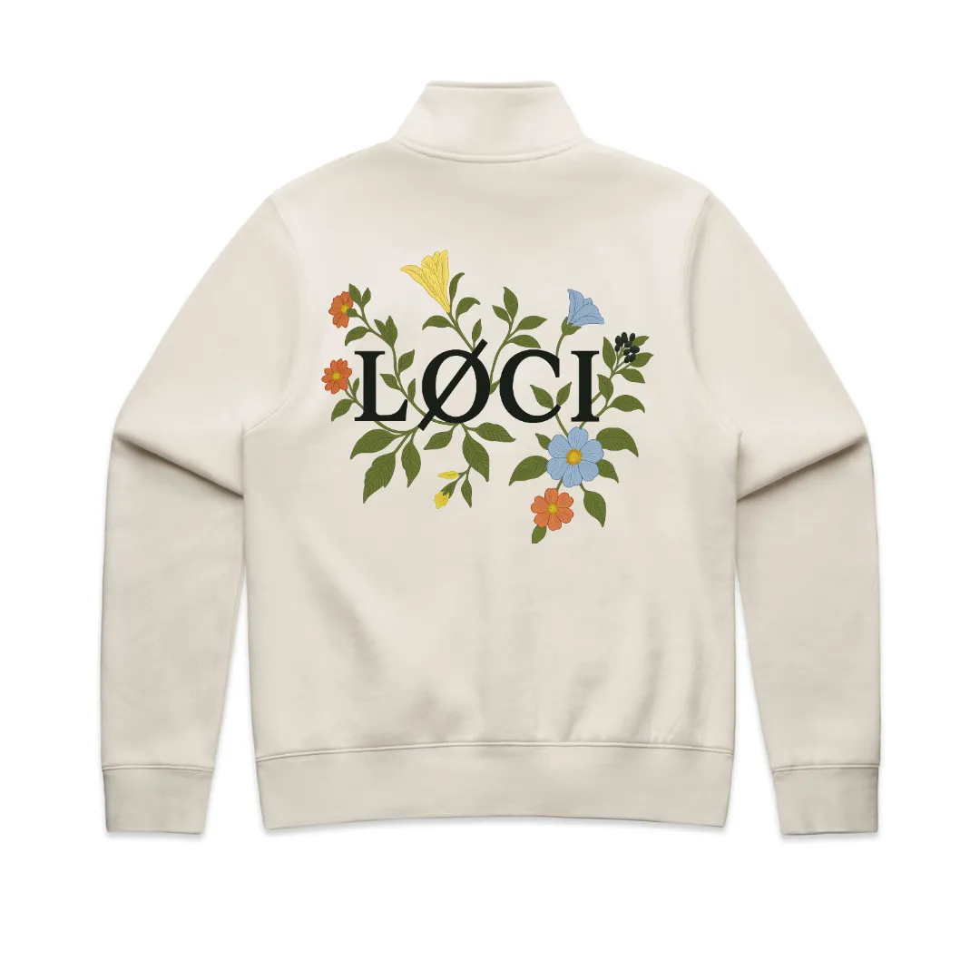 FLOWERS WOMEN'S HALF ZIP SWEATER - ECRU sold by Loci Wear